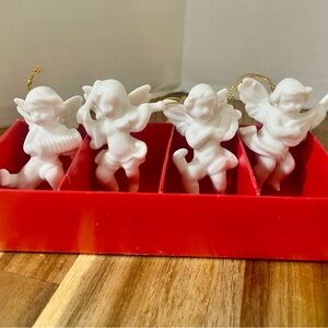 Vintage Gorham Christmas Cherubs Pure White Glazed Porcelain Musical Instruments